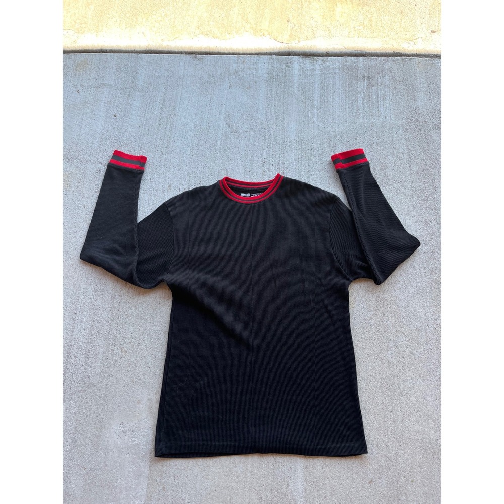 Evolution In Design Mens XL Thermal Shirt Black Red Striped Trim Waffle Knit